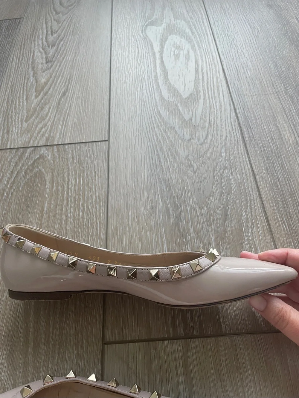 Valentino Garavani rockstud blush nude & gold ballet flats